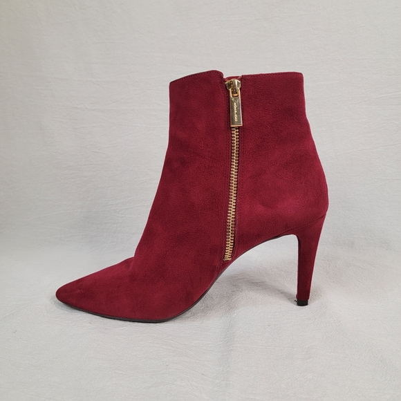 Michael Kors Shoes - MICHAEL KORS Red Suede Pointed Toe Ankle Boots - Gold Zip 7.5M